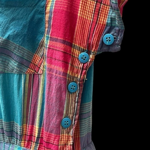 Vintage 1980’s Madras Plaid Cotton Romper Playsuit Pink, Blue, Green Size XS - Picture 6 of 16
